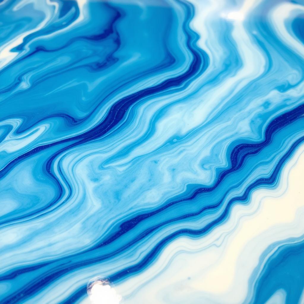 Close-up blue swirled epoxy resin detail